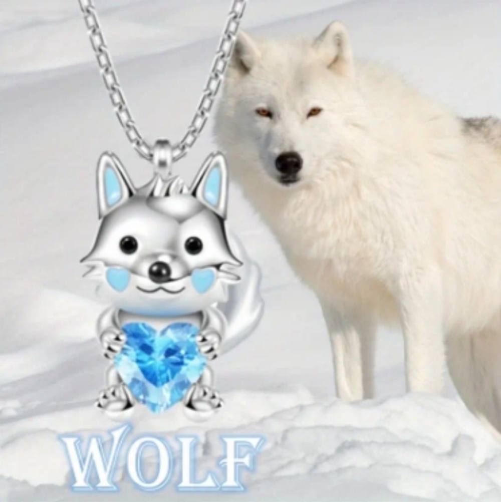 New women's girls kids wolf dog heart pendant necklace